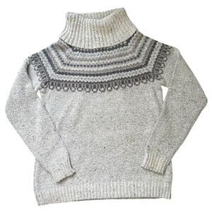 Vintage Columbia Sweater Womens Medium Gray Fair Isle Pullover Turtleneck